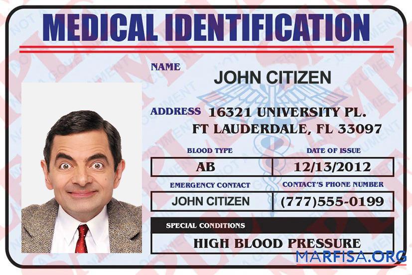 Blank USA medical ID card download for verification